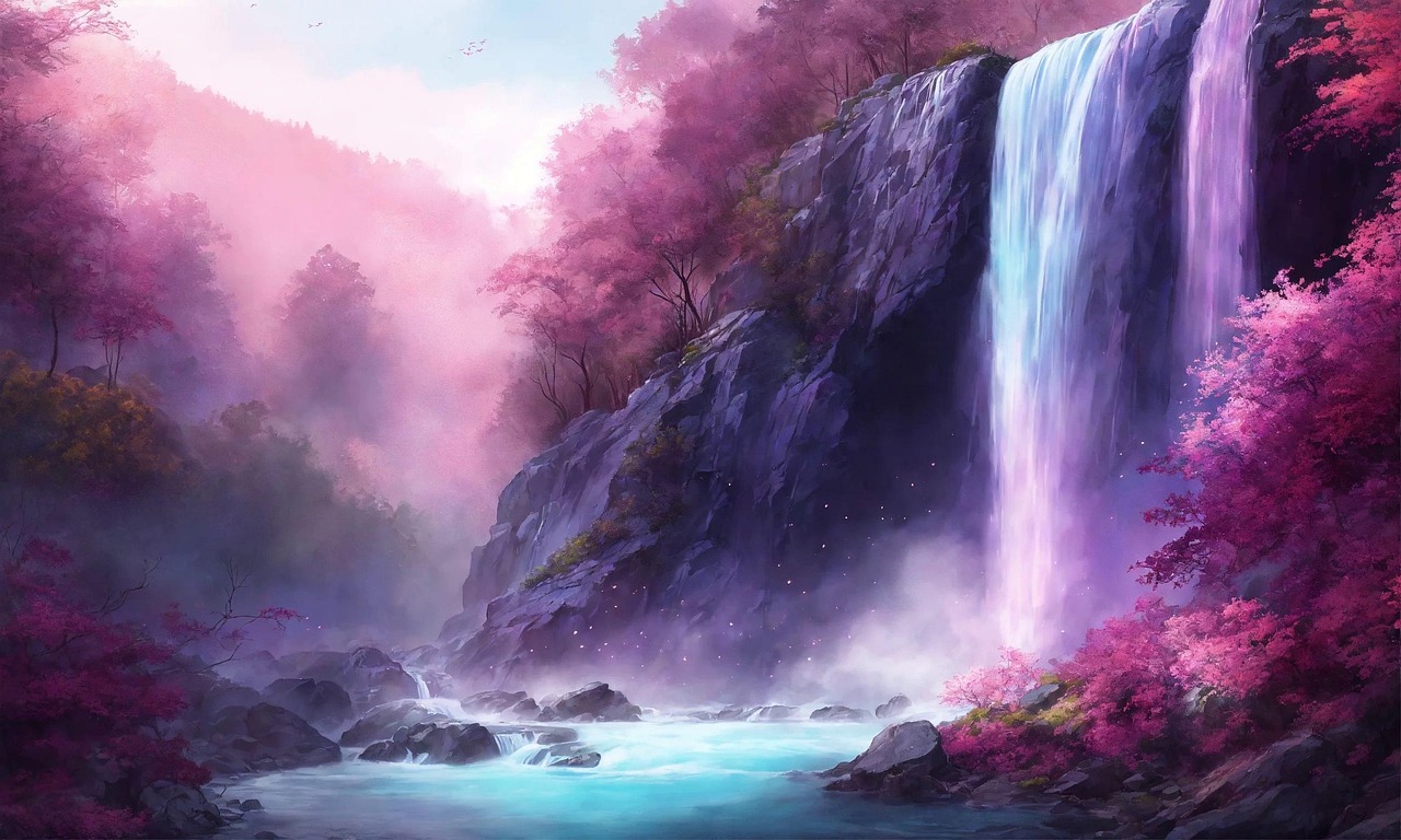 wasserfall rosa blau
